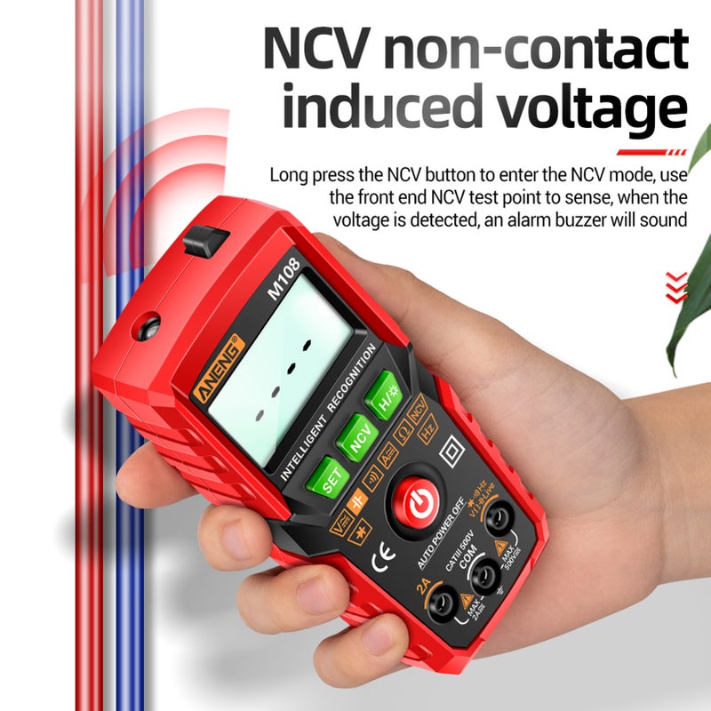 ANENG M108 Smart Digital Multimeter Auto Range 4000 Counts NCV Universal Meter Handheld Multifunctional Tester Voltmeter Ammeter with Backlight Flashlight AC/DC Voltage & Current Resistance - Image 5