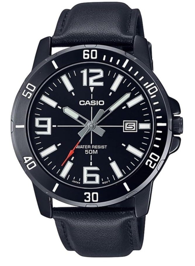 CASIO MTP-VD01BL-1BVUDF black dial leather strap Watch