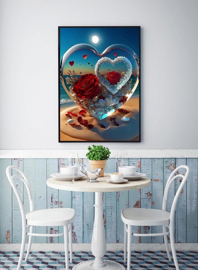 KINPLUB 5D Diamond Painting Kits for Adults, Roses in Love Beach Diamond Art Kits for Adults Beginners, DIY Full Drill Paint with Round Diamond Dots, Home Wall Decor 12x16 Inch - Image 2