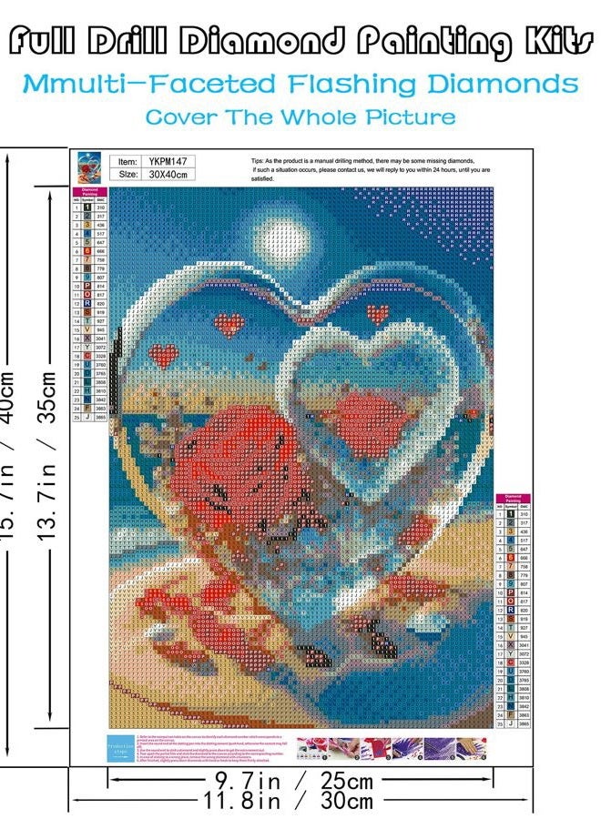 KINPLUB 5D Diamond Painting Kits for Adults, Roses in Love Beach Diamond Art Kits for Adults Beginners, DIY Full Drill Paint with Round Diamond Dots, Home Wall Decor 12x16 Inch - Image 3