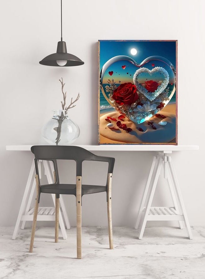 KINPLUB 5D Diamond Painting Kits for Adults, Roses in Love Beach Diamond Art Kits for Adults Beginners, DIY Full Drill Paint with Round Diamond Dots, Home Wall Decor 12x16 Inch - Image 5