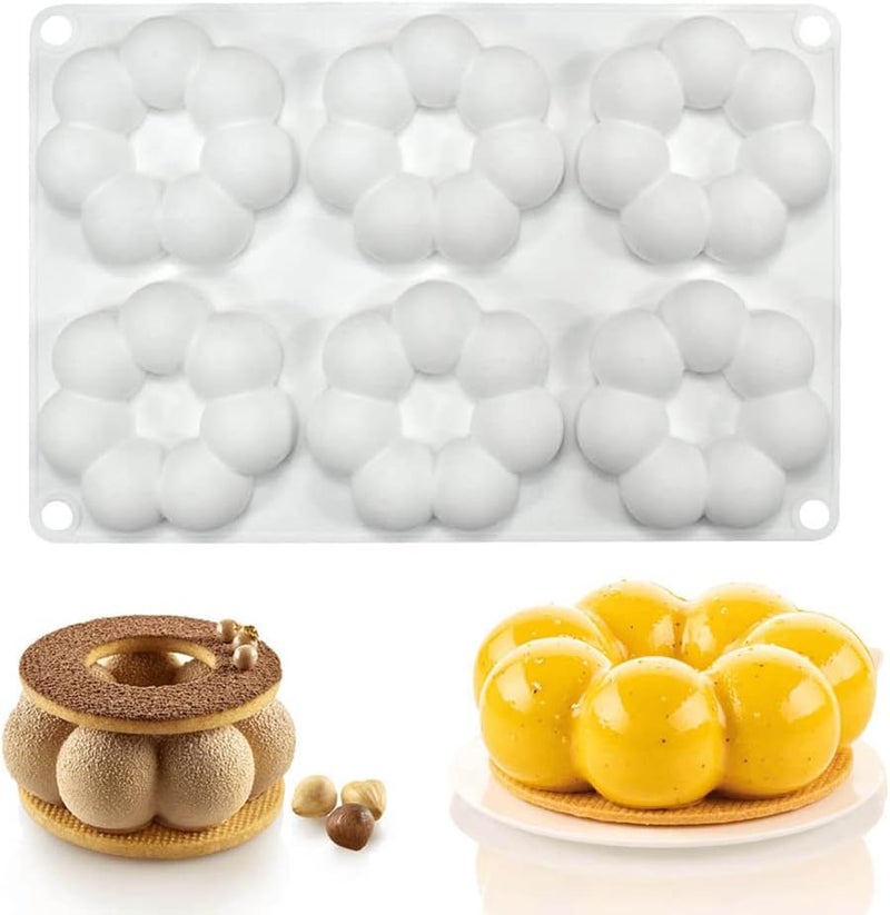 OUGETHER Silicone Donut Pan for Baking, Non-Stick DIY Mousse Donut Making Mold, Chocolate Cupcake Decorating Supplies Tools (6-Cavity-Small) - Image 1