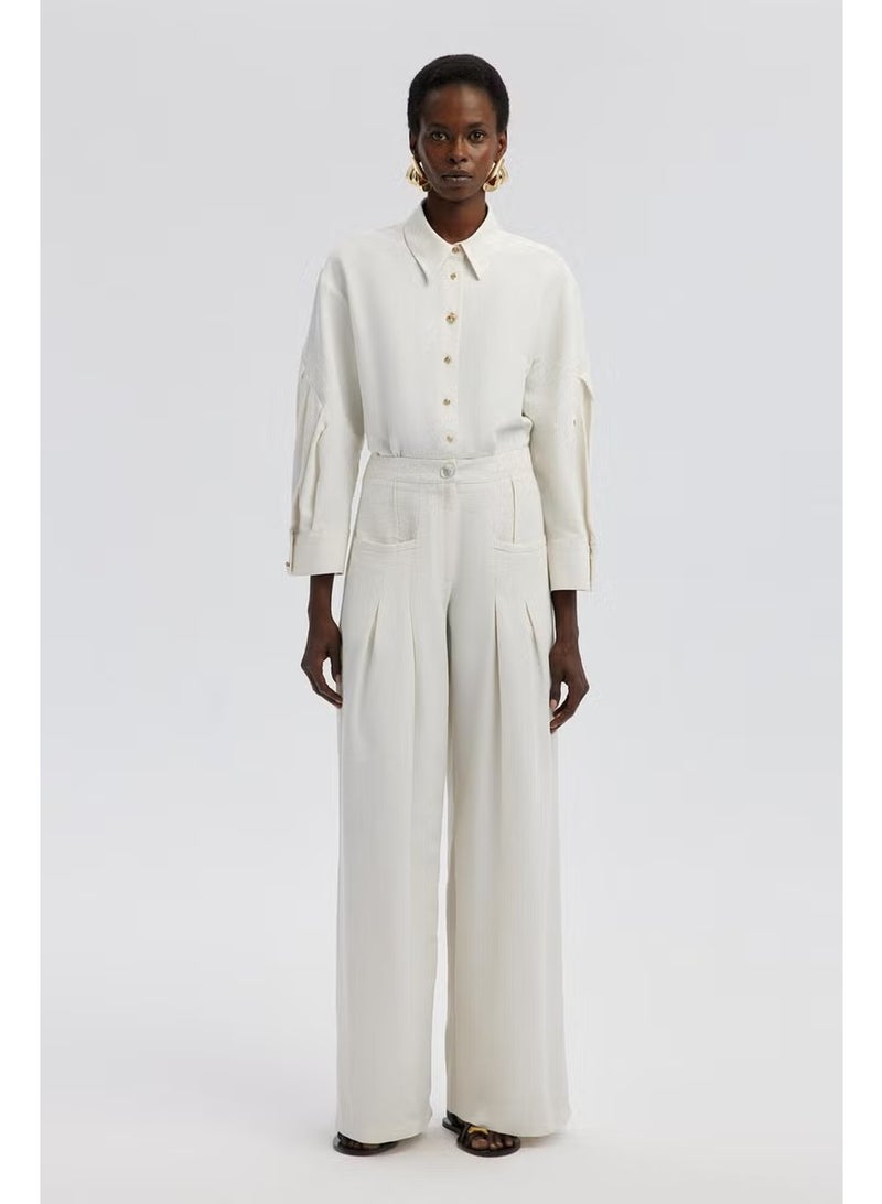 Touche Pocket Detailed Wide Leg Linen Trousers - Image 2