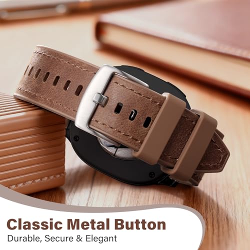 Dirrelo Hybrid Genuine Leather Silicone Watch 8 Band Compatible for Galaxy Watch 8 Bands 40mm 44mm/Galaxy Watch 8 Classic Band 46mm, Replacement Wristband Sports Strap for Samsung Watch 8/8 Classic Men Women - Image 4