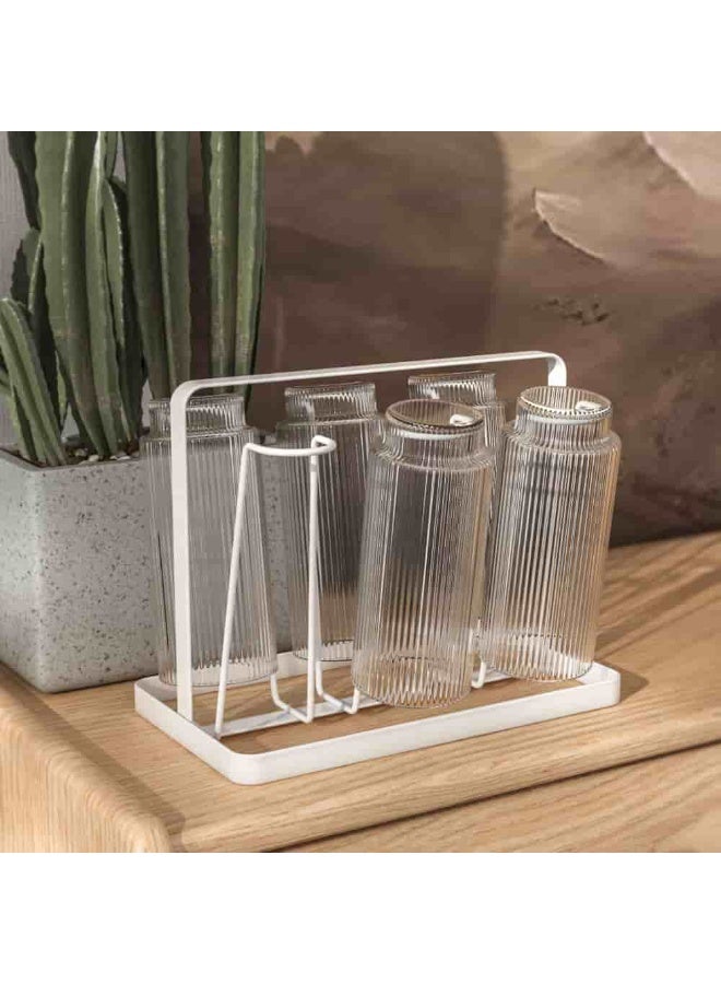 Smart Storage 🙂6 Glass Rack Holder Kitchen Organizer Stand | Space Saving Countertop Glass Storage | Carbon Steel Drinking Glass Holder | White | 230×142×180 mm. - Image 5
