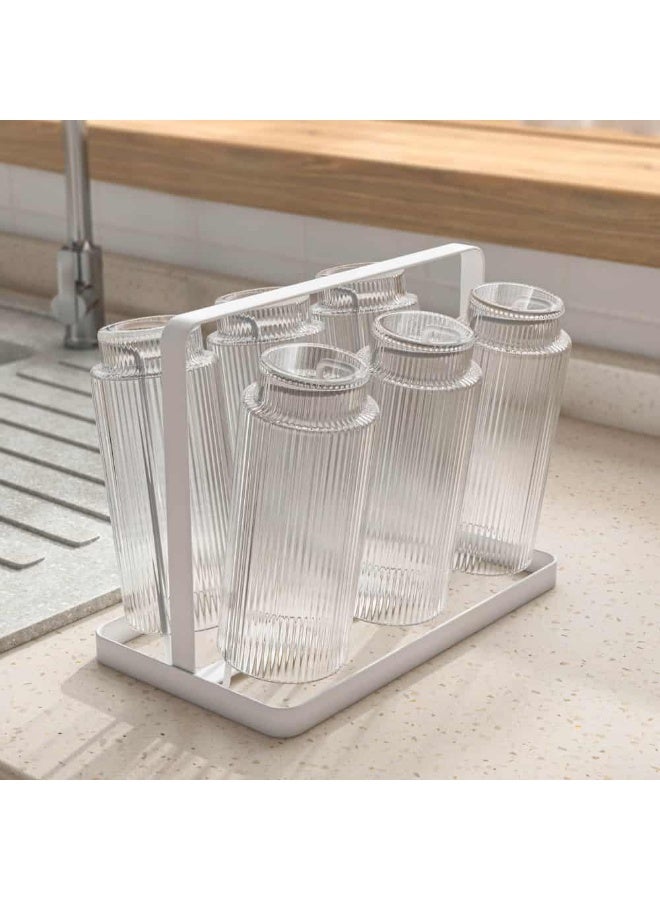 Smart Storage 🙂6 Glass Rack Holder Kitchen Organizer Stand | Space Saving Countertop Glass Storage | Carbon Steel Drinking Glass Holder | White | 230×142×180 mm. - Image 3