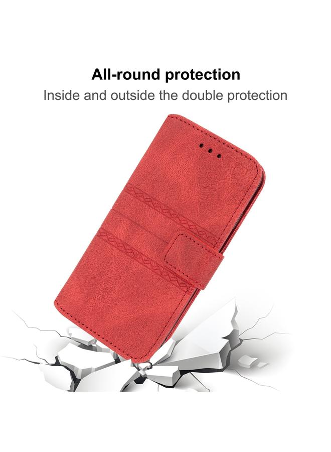 S-TOP Case For Samsung Galaxy S23 5G Embossed Stripes Skin Feel Leather Phone Case - Image 5