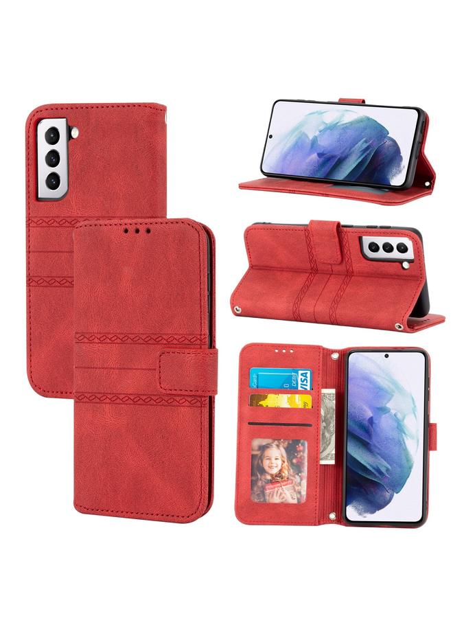 S-TOP Case For Samsung Galaxy S23 5G Embossed Stripes Skin Feel Leather Phone Case - Image 1