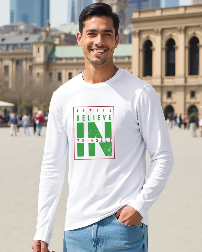 بيواكوف تيشيرت رجالي أبيض بطبعة آمن بنفسك