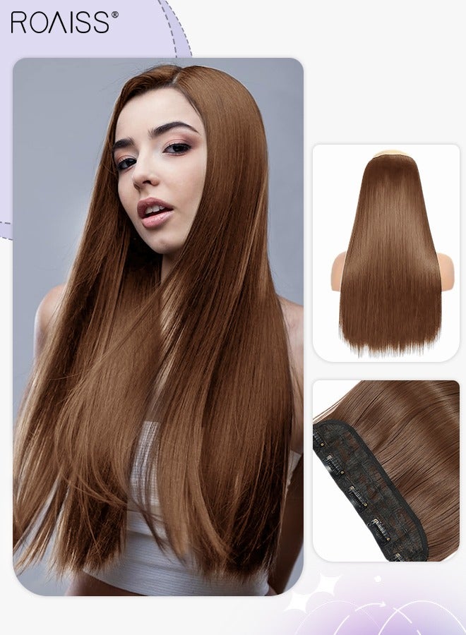 roaiss 5 Clips in Hair Extensions, Invisible Adjustable Straight Synthetic Heat Resistant Fluffy Hairpieces for Women Girls to Increase Instant Length and Volume, Light Brown, 56cm (22 inch) - Image 1