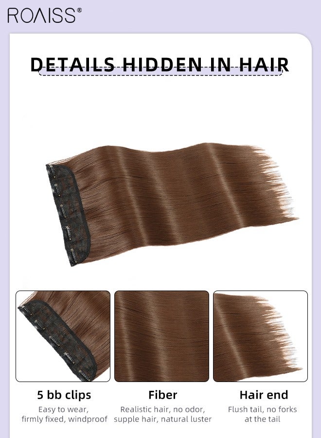 roaiss 5 Clips in Hair Extensions, Invisible Adjustable Straight Synthetic Heat Resistant Fluffy Hairpieces for Women Girls to Increase Instant Length and Volume, Light Brown, 56cm (22 inch) - Image 5
