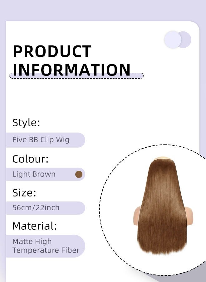 roaiss 5 Clips in Hair Extensions, Invisible Adjustable Straight Synthetic Heat Resistant Fluffy Hairpieces for Women Girls to Increase Instant Length and Volume, Light Brown, 56cm (22 inch) - Image 3