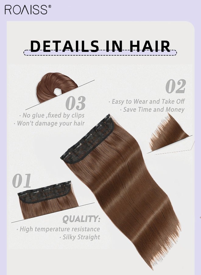 roaiss 5 Clips in Hair Extensions, Invisible Adjustable Straight Synthetic Heat Resistant Fluffy Hairpieces for Women Girls to Increase Instant Length and Volume, Light Brown, 56cm (22 inch) - Image 4