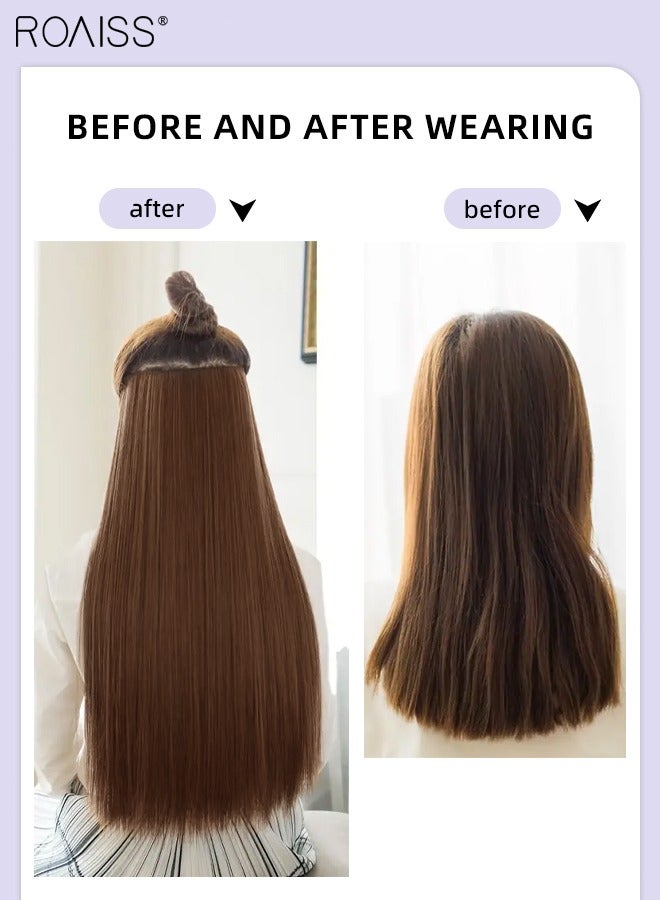 roaiss 5 Clips in Hair Extensions, Invisible Adjustable Straight Synthetic Heat Resistant Fluffy Hairpieces for Women Girls to Increase Instant Length and Volume, Light Brown, 56cm (22 inch) - Image 2