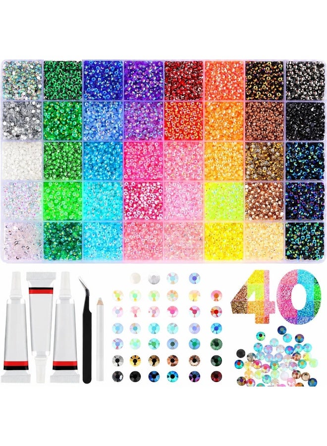 40 Colors Resin Jelly Rhinestones for Bedazzling, 4mm 32000 Pcs Flatback Gems for Crafting, Bedazzling Kit with 3Pcs B7000 Glue for Clothing Shoes Nail Book Diamond Art - Image 1