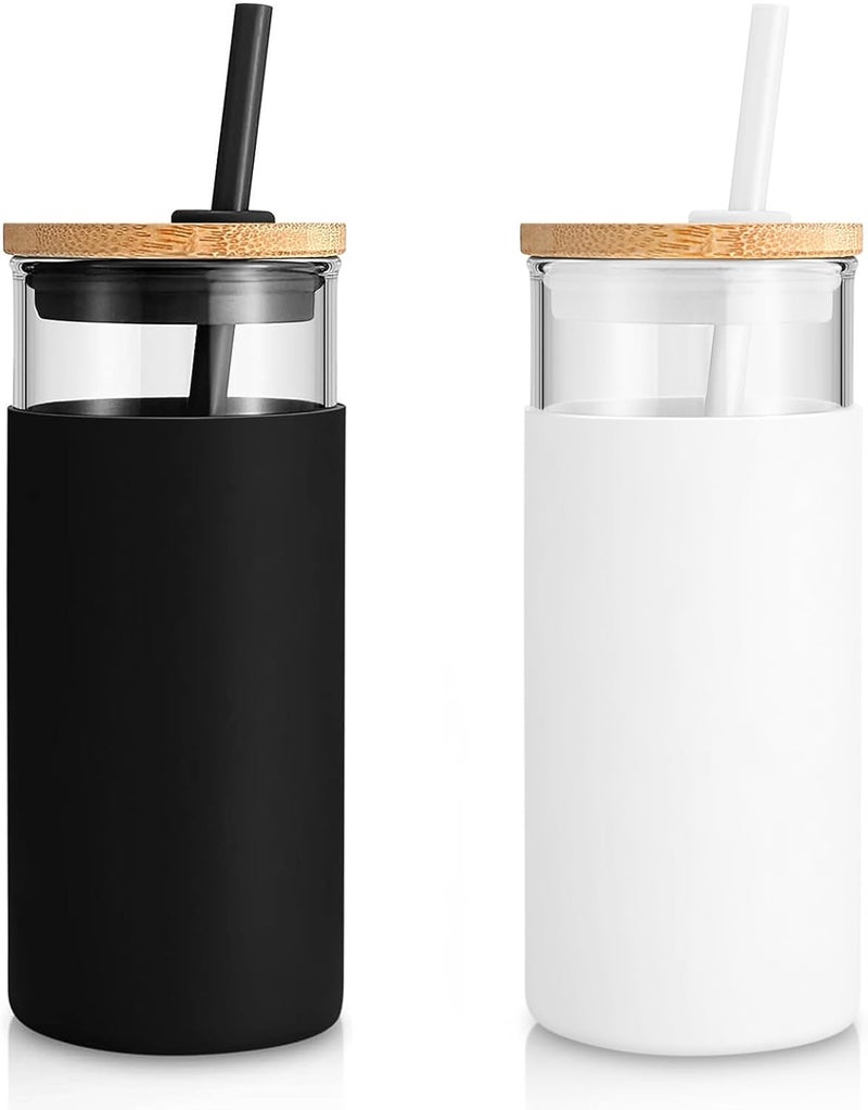 Tronco 20oz (600ml) Glass Tumbler with Straw, Bamboo Lid & Silicone Sleeve - Reusable Leakproof Cold Cup for Iced Coffee, Smoothies, Iced Tea - BPA Free, Dishwasher Safe, Gift Ready - Image 1