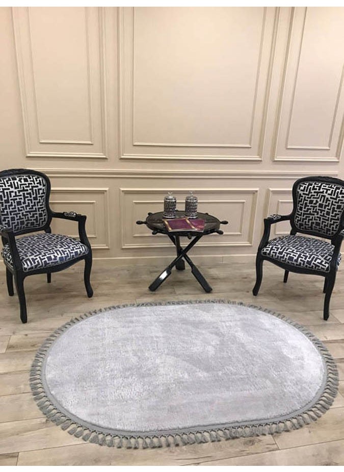 Benza Home Anti Slip Base Gray Oval Puffy Plush Carpet  - Image 1
