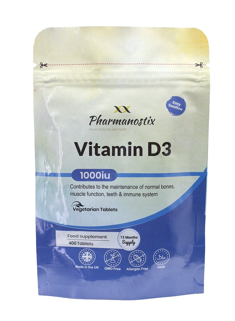 Pharmanostix Vitamin D3 1000 IU – 400 Tablets – High-Strength Daily Immune & Bone Health Support (1 Year Supply)