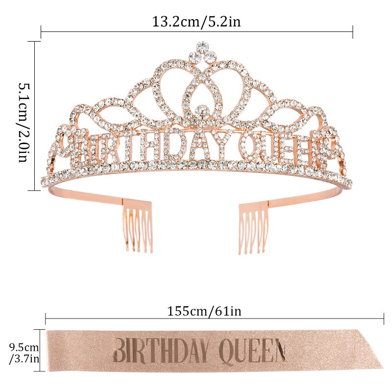 CAVETEE Rose Gold Birthday Crowns & Sash - Queen Tiara for Party Decorations - Image 3