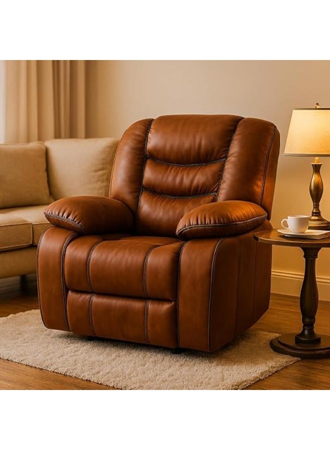 Riad Group Modern Swivel & Rocking Recliner Lounge Chair in Brown Suede Leather & Steel Frame - Image 4