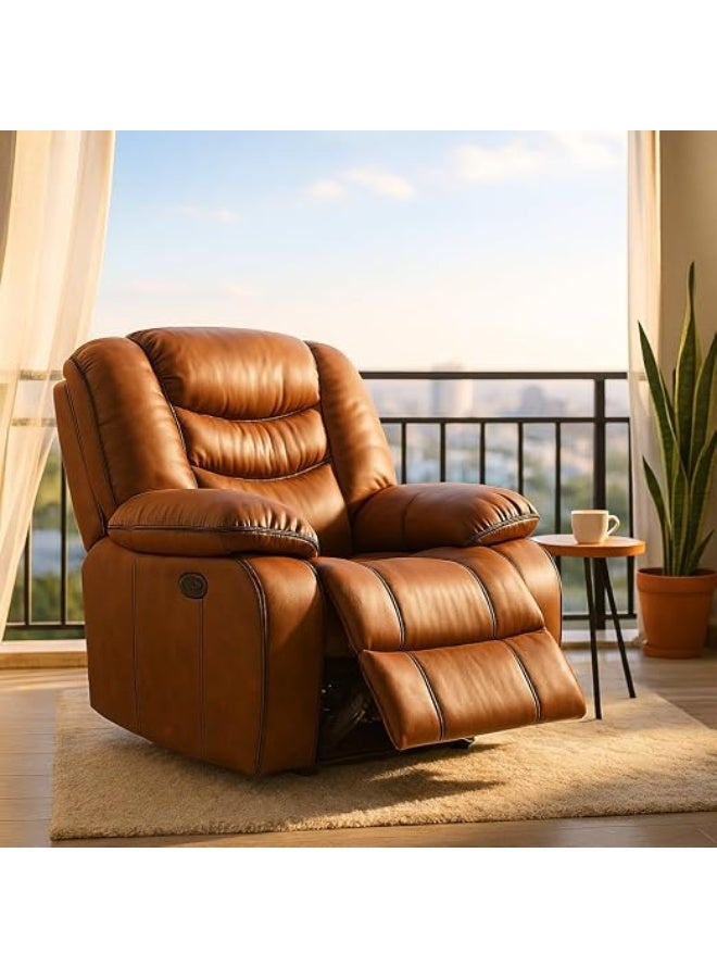 Riad Group Modern Swivel & Rocking Recliner Lounge Chair in Brown Suede Leather & Steel Frame - Image 5