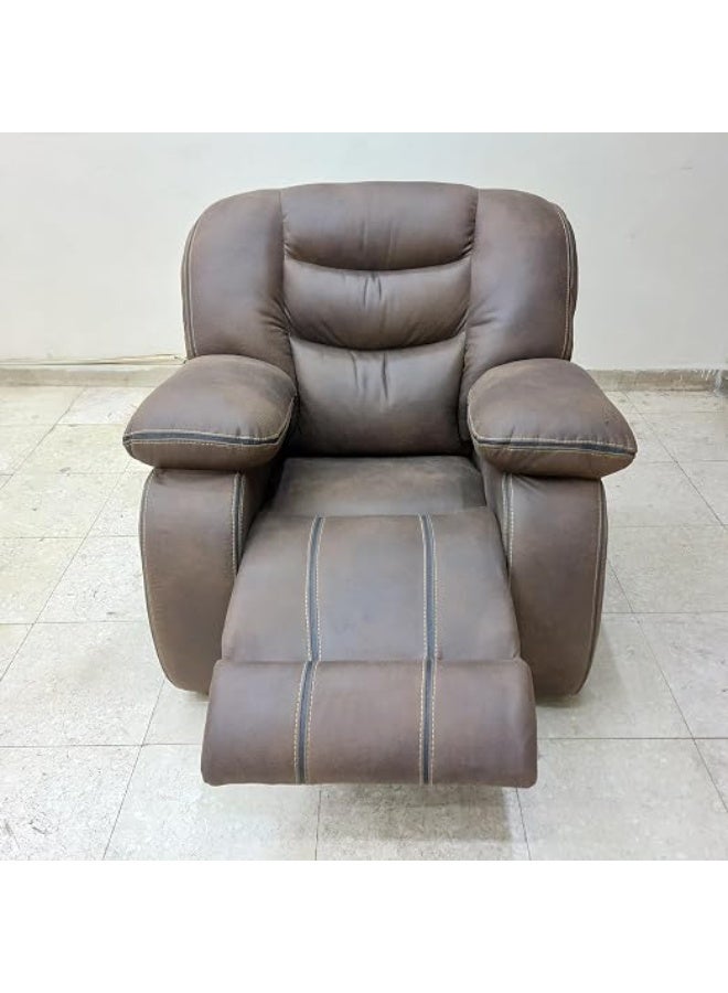 Riad Group Modern Swivel & Rocking Recliner Lounge Chair in Brown Suede Leather & Steel Frame - Image 2