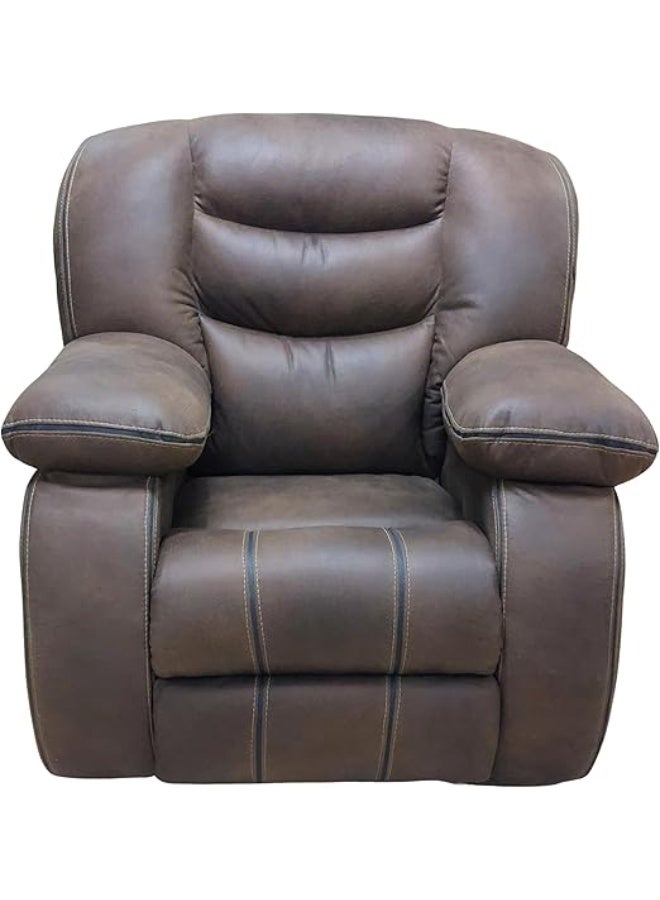Riad Group Modern Swivel & Rocking Recliner Lounge Chair in Brown Suede Leather & Steel Frame - Image 1