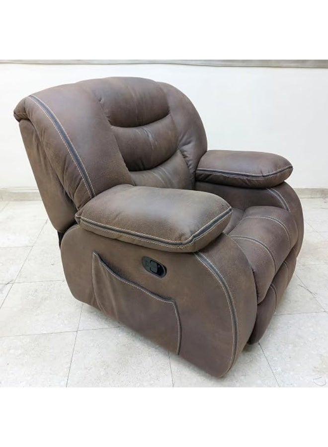 Riad Group Modern Swivel & Rocking Recliner Lounge Chair in Brown Suede Leather & Steel Frame - Image 3