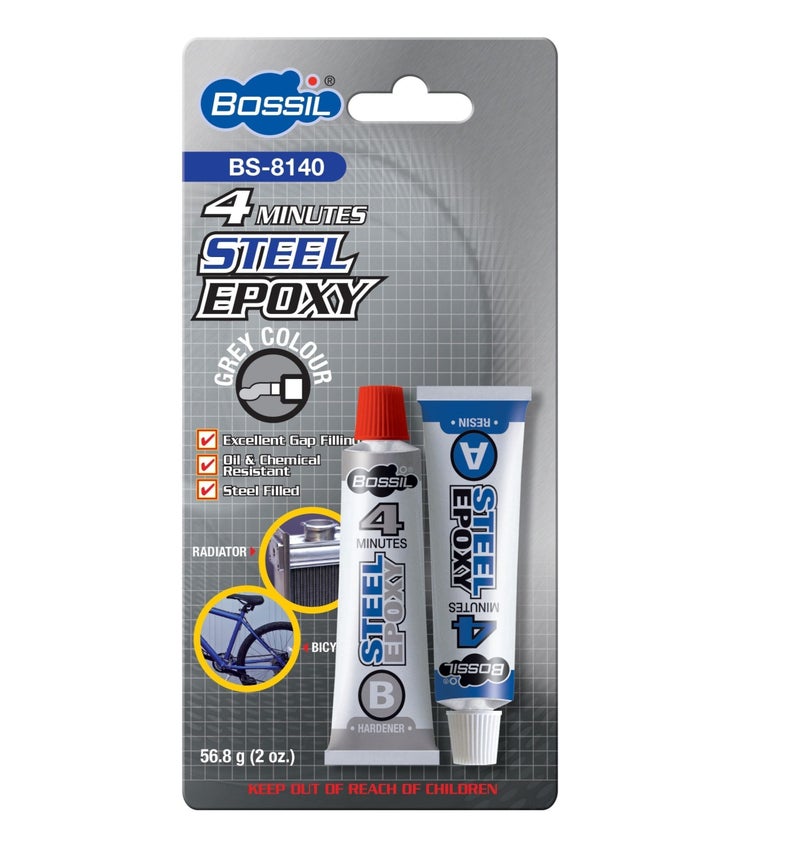 Bossil 4 Minutes Steel Epoxy - Quick-Setting Adhesive for Metal, Wood, and More
