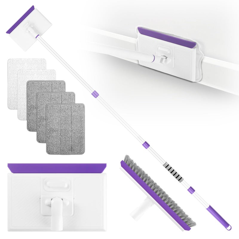 wlich Baseboard Cleaner Tool with Handle 2.0, 60" Extendable Long Handle, Dust Trapping and Locking, 5 Reusable Pads, Purple Base Boards Cleaning Tool for Moldings, Wall, Floor, Bathroom, Kitchen - Image 1
