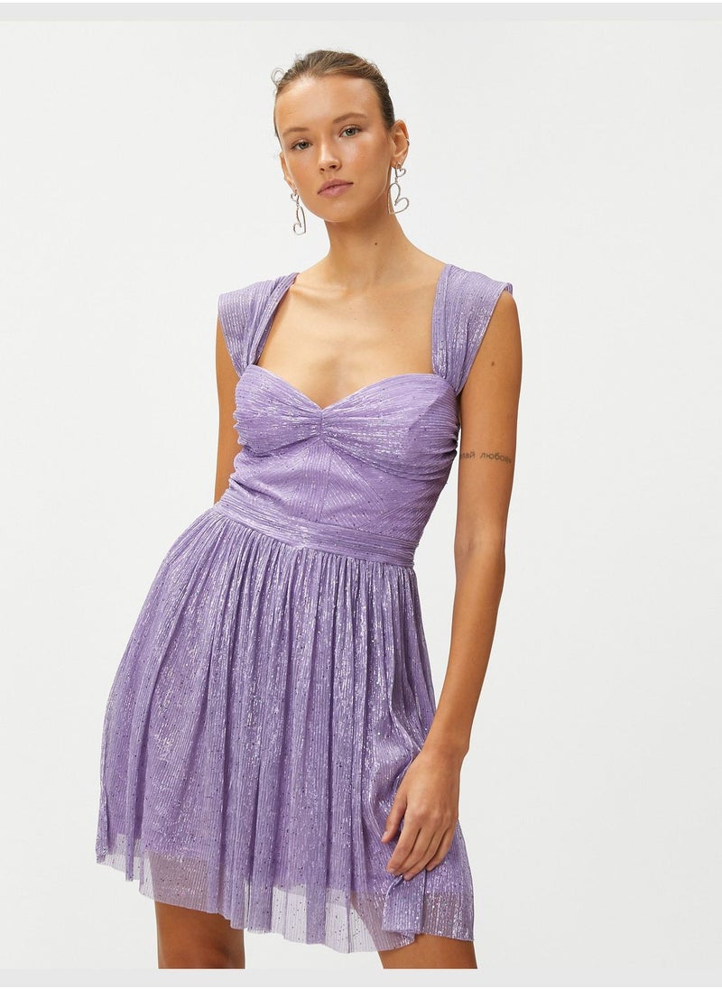 KOTON Strappy Silvery Draped Mini Party Dress  - Image 1
