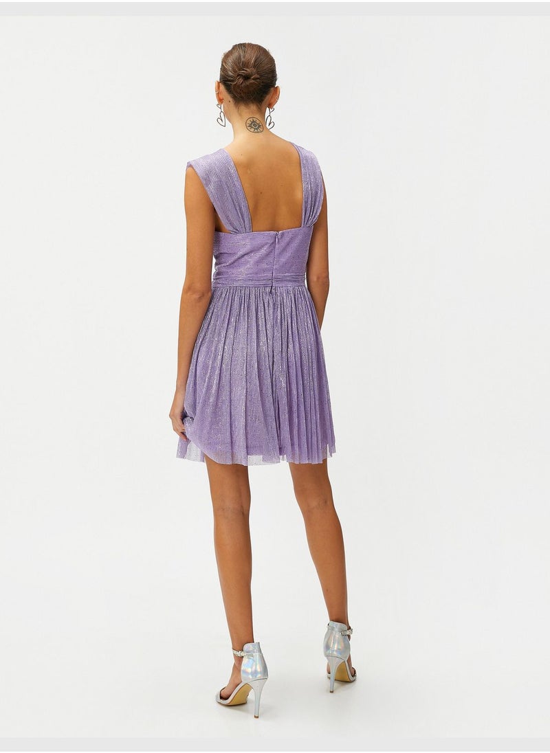 KOTON Strappy Silvery Draped Mini Party Dress  - Image 4