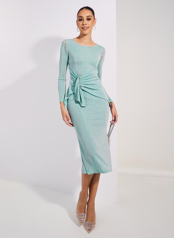 Styli Shimmer Look Embellished Bodycon Midi Dress  - Image 1