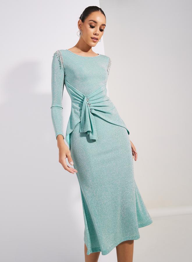 Styli Shimmer Look Embellished Bodycon Midi Dress  - Image 2