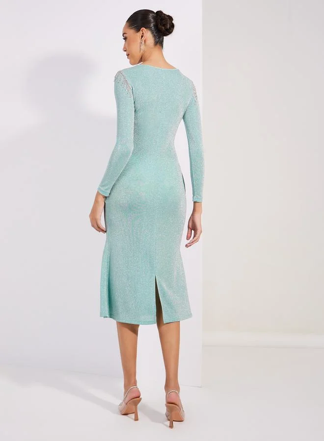 ستايلي Shimmer Look Embellished Bodycon Midi Dress