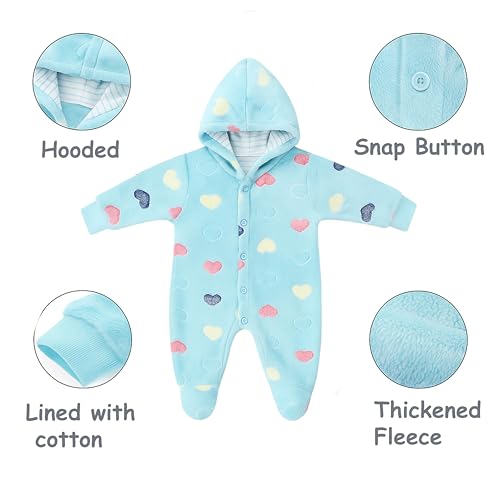 Infantbond By Fareto Winter Hooded Romper for Newborn Baby (0–4 Months) | Super Soft Fleece | Front Open Design | Full Body Coverage | Unisex Warm Jumpsuit (Pack of 1) - Image 3