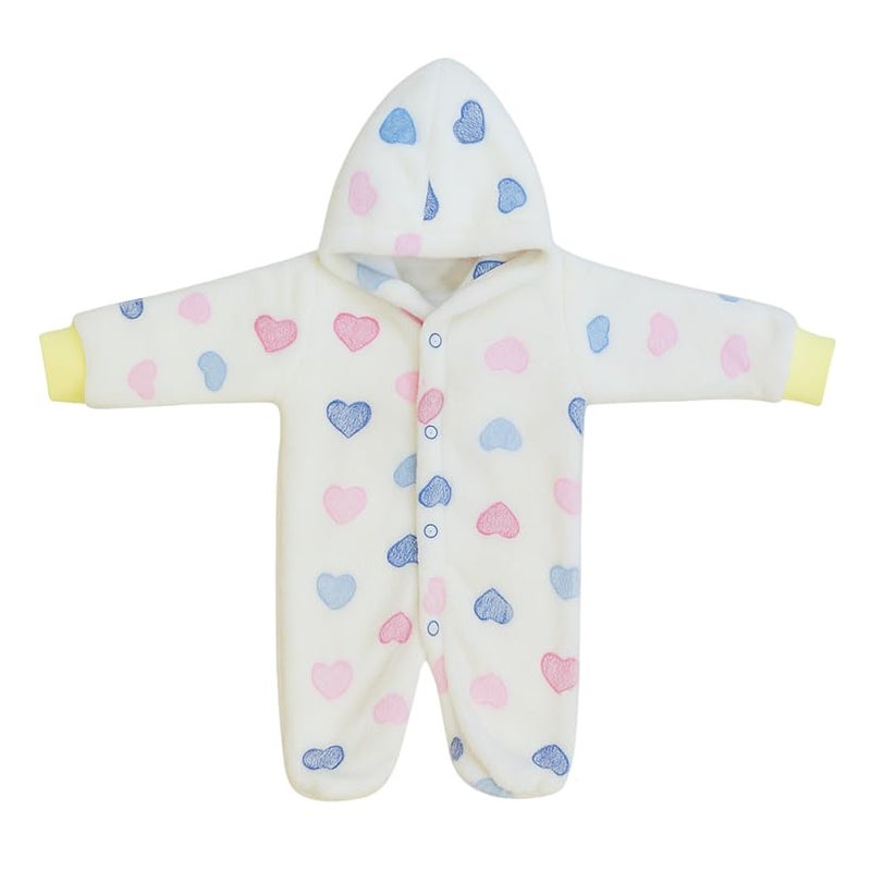 Infantbond By Fareto Winter Hooded Romper for Newborn Baby (0–4 Months) | Super Soft Fleece | Front Open Design | Full Body Coverage | Unisex Warm Jumpsuit (Pack of 1) - Image 1