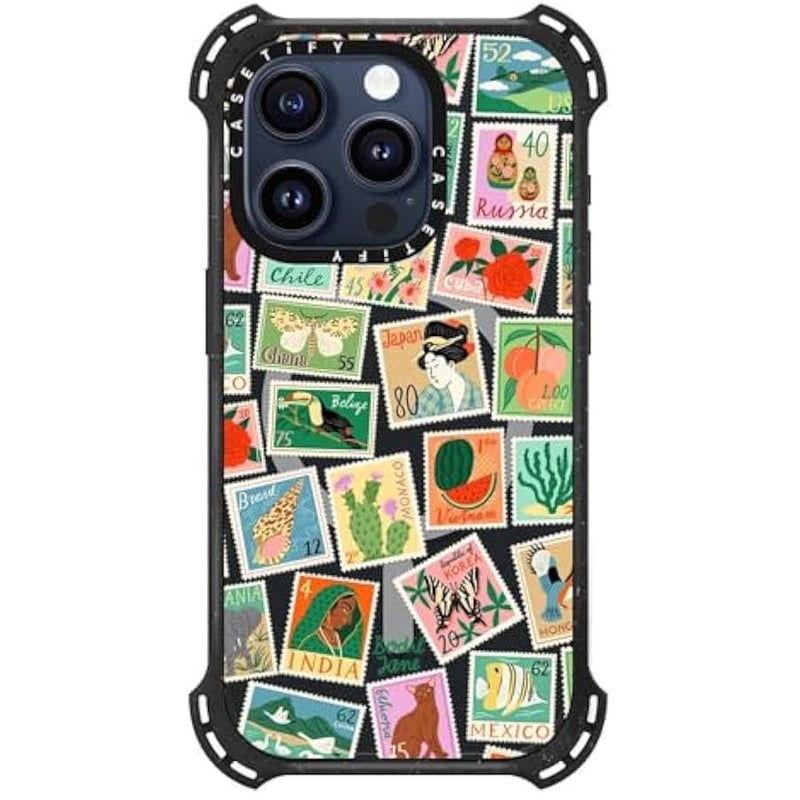 Casetify Bounce iPhone 15 Pro Case 【6X Military Grade Drop Tested / 21.3ft Drop Protection/Compatible with Magsafe】 - Post Stamps - Triple Black - Image 2