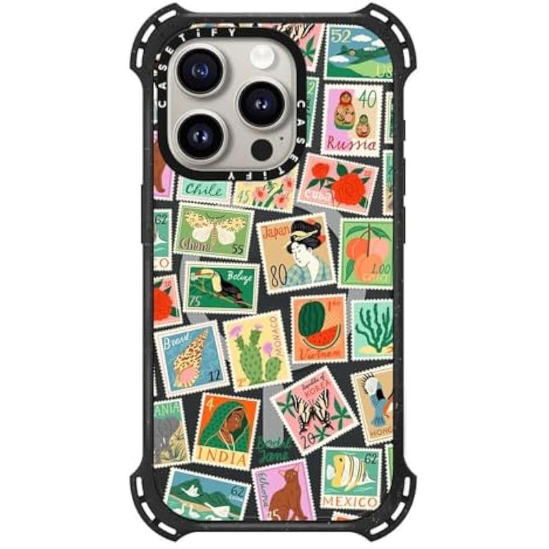 Casetify Bounce iPhone 15 Pro Case 【6X Military Grade Drop Tested / 21.3ft Drop Protection/Compatible with Magsafe】 - Post Stamps - Triple Black - Image 1