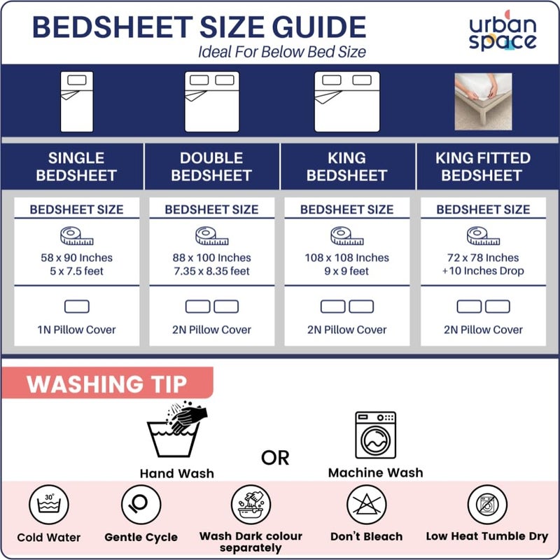 Urban Space أوربان سبيس سيرين 200 TC 100 قطن ملاءات سرير مطاطية بحجم كينغ مع 2 غطاء وسادة بحجم كينغ ملاءة سرير ميدوز روز بينك بحجم 72 × 78 بوصة - Image 5