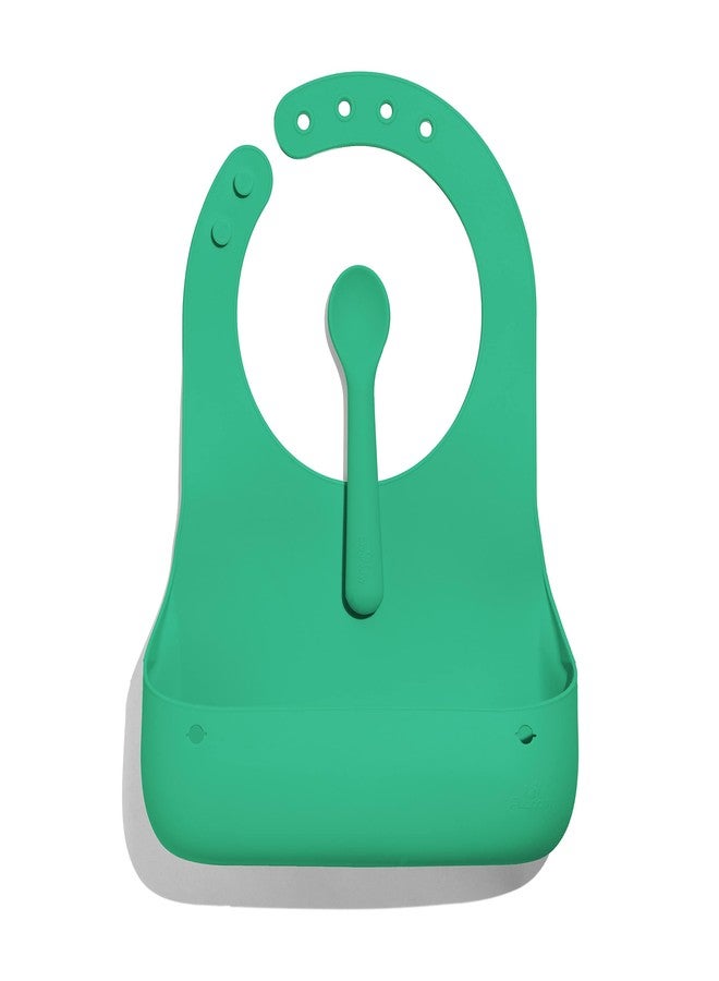 Avanchy Silicone Baby Bibs, Waterproof, Adjustable, BPA Free, Soft Unisex Set for Toddlers with Matching Spoon, Green - Image 1
