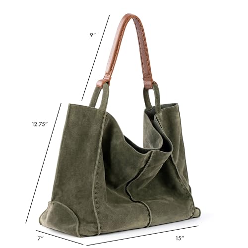 The Sak Los Feliz Large Tote Bag in Leather, Lined Purse with Single Shoulder Strap, Moss Suede - Image 2