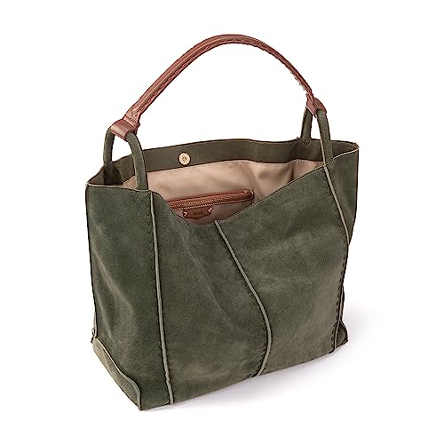 The Sak Los Feliz Large Tote Bag in Leather, Lined Purse with Single Shoulder Strap, Moss Suede - Image 3
