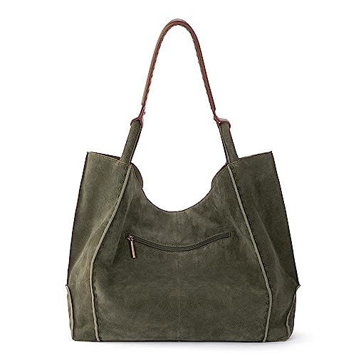 The Sak Los Feliz Large Tote Bag in Leather, Lined Purse with Single Shoulder Strap, Moss Suede - Image 4