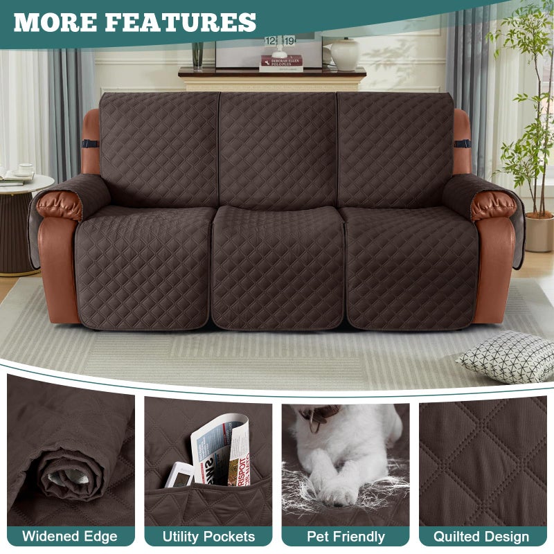 Ruaozz Waterproof Recliner Sofa Covers, Couch Covers for Reclining Couches 1-Piece Reclining Couch Cover Washable Furniture Protector with Elastic Straps Pocket for Kids Pets (Chocolate, 3 Seater) - Image 5