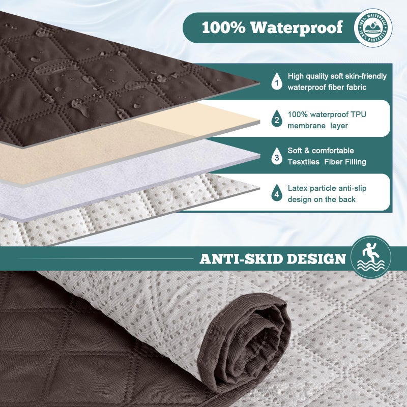 Ruaozz Waterproof Recliner Sofa Covers, Couch Covers for Reclining Couches 1-Piece Reclining Couch Cover Washable Furniture Protector with Elastic Straps Pocket for Kids Pets (Chocolate, 3 Seater) - Image 4