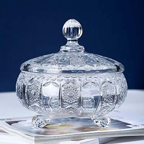 bellemax premium Glass Candy Dish with Lid, Crystal Candy Jar, Cookie Jar, Flower Decorative Candy Bowl, Jewelry Dish, Covered Candy Jars for Buffet, Kitchen, Home, Office Desk - Image 2