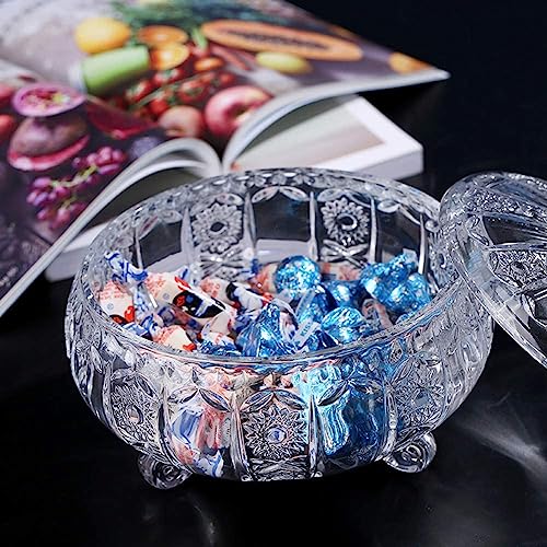 bellemax premium Glass Candy Dish with Lid, Crystal Candy Jar, Cookie Jar, Flower Decorative Candy Bowl, Jewelry Dish, Covered Candy Jars for Buffet, Kitchen, Home, Office Desk - Image 3