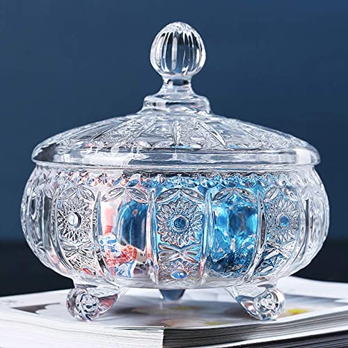 bellemax premium Glass Candy Dish with Lid, Crystal Candy Jar, Cookie Jar, Flower Decorative Candy Bowl, Jewelry Dish, Covered Candy Jars for Buffet, Kitchen, Home, Office Desk - Image 1