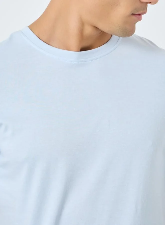 Styli Men Light Blue Crew Neck Cotton Blend T-Shirt